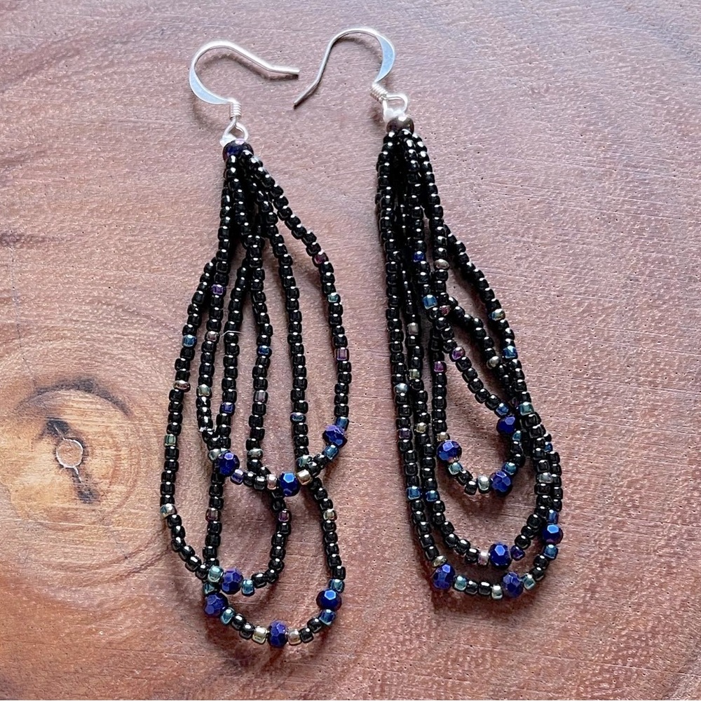 MIDNIGHT BOREALIS - dangle loop bead earrings - Handmade